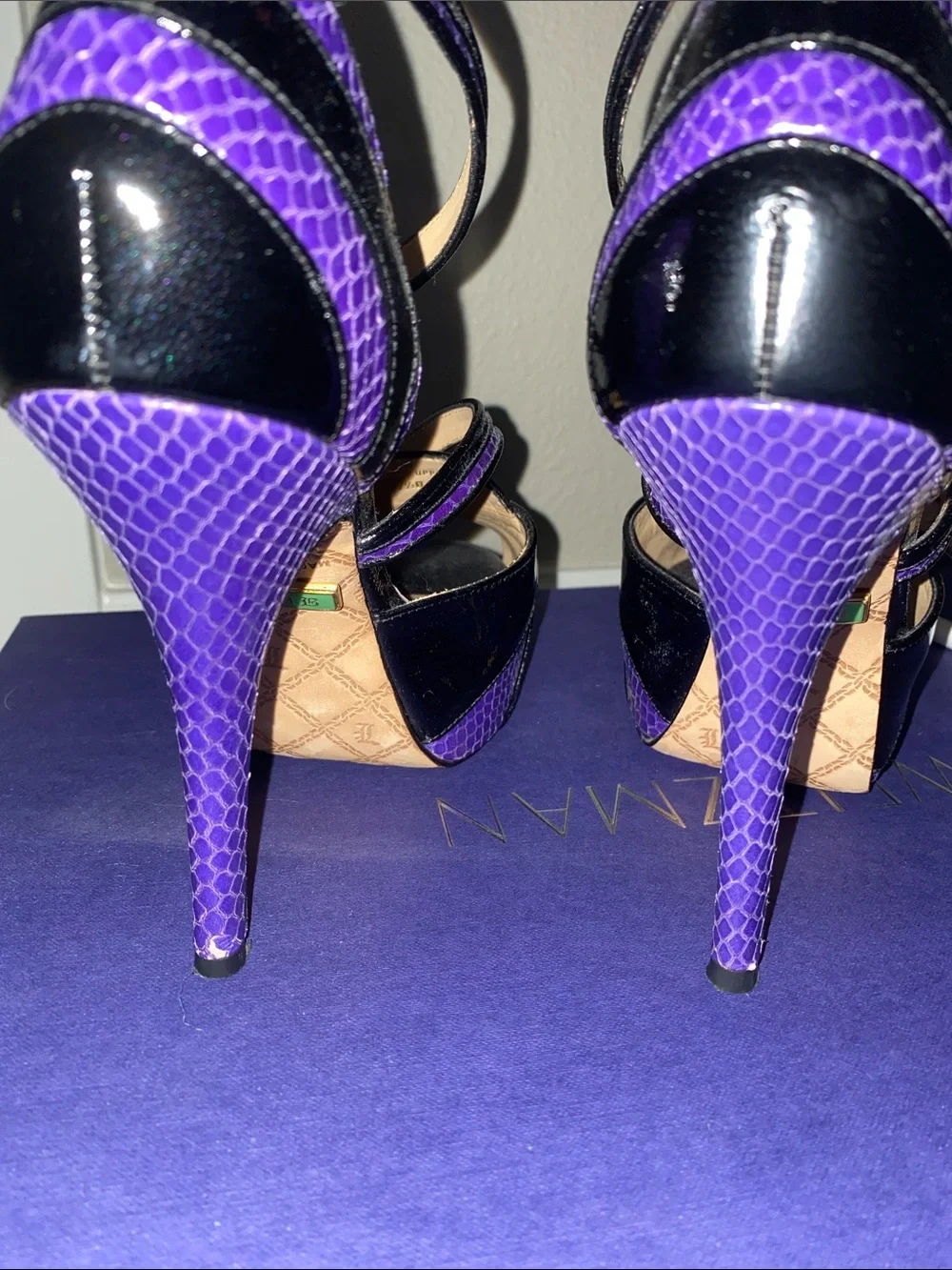 Vintage LAMB purple and Black Strappy High Heel Sandals - Women's Dress Shoes